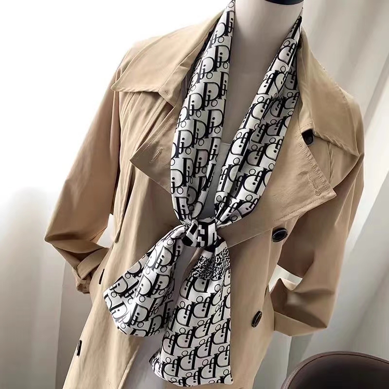 Double-layer scarf, 14*145 waist belt, hair band, silk feel, simple silk scarf, suitable for spring, summer and autumn details Picture