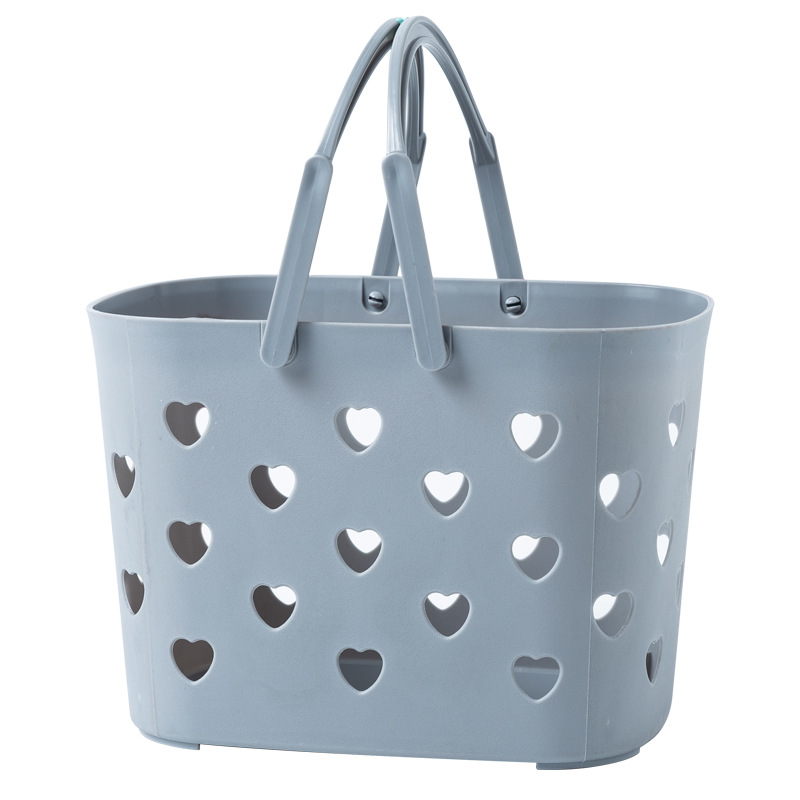 Nordic-style plastic hand-held bath basket, bathroom washing and storage basket, heart-shaped hollowed-out bath basket, storage basket Item Picture