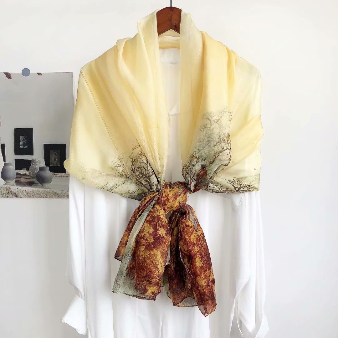 优柔纱138*190大尺寸真丝手感长巾通透沙滩巾旅游拍照