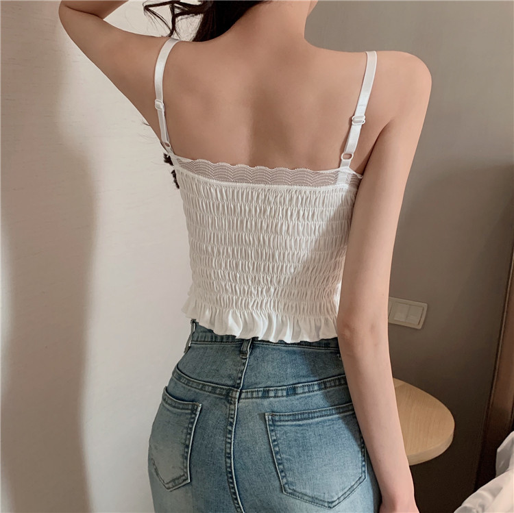 Spring and Summer new French pleated lace mini halter top for women, with a chest pad for outerwear, a beautiful back and chest wrap underwear for women details Picture