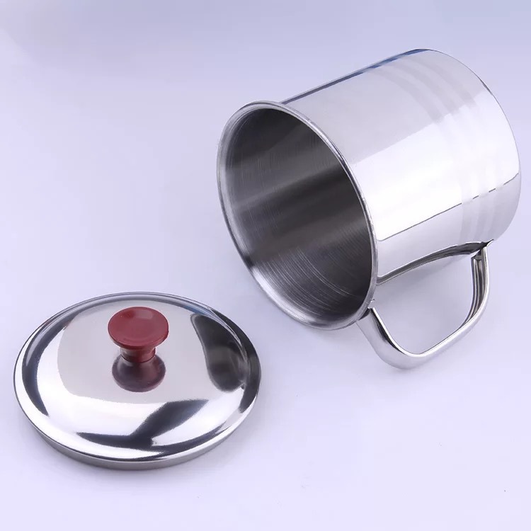 05 Thickened stainless steel No. 9 mouth cup, 410 magnetic small tea VAT, kindergarten children's water cup with handle, cheap and with lid Specification image