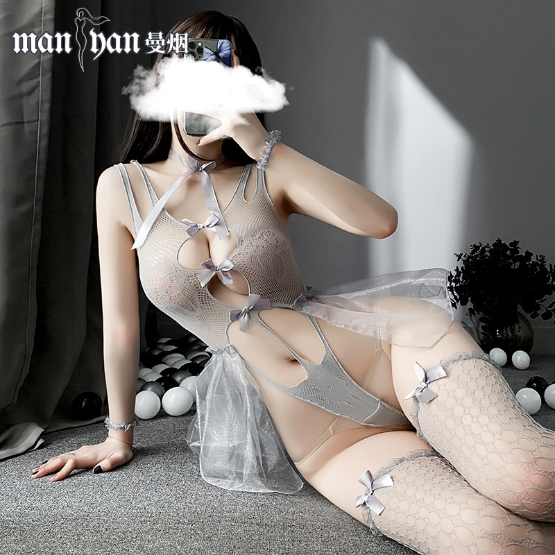 Manyan Erotic Uniform, Sexy Cut-out soft gauze halter Jumpsuit, Fairy puffy Skirt Uniform Set TNY9756 Specification image