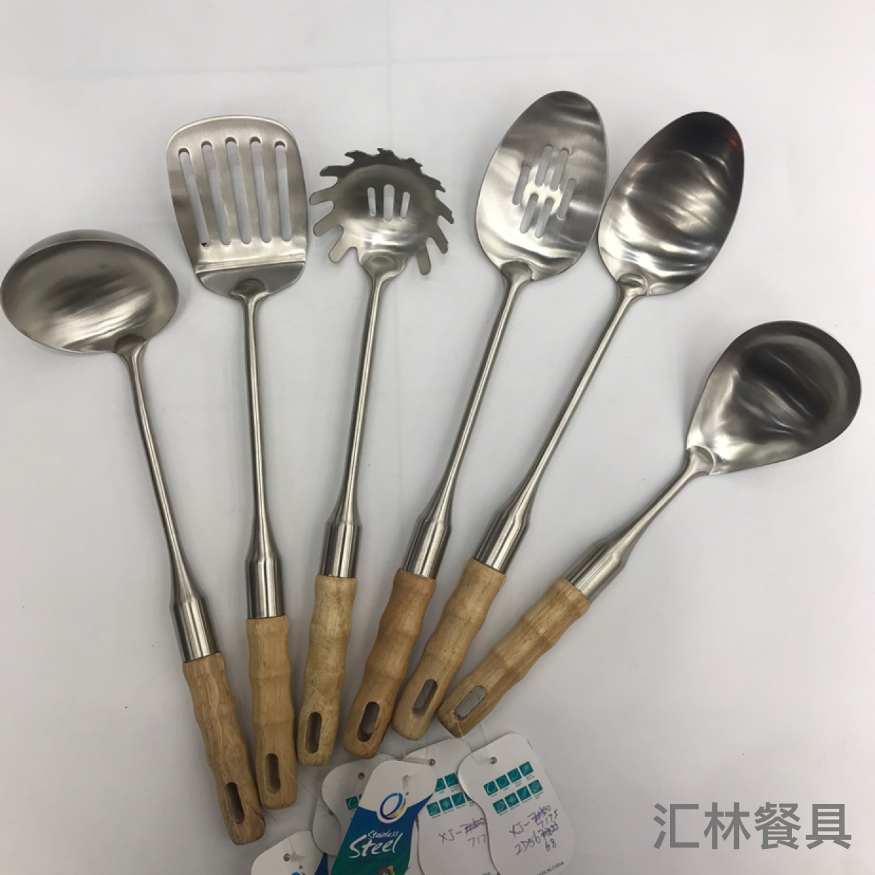 201 stainless steel kitchen utensil, bamboo joint, wooden handle, double stand man porridge, stir-fry shovel, long tongue spoon, short rice spoon can be customized