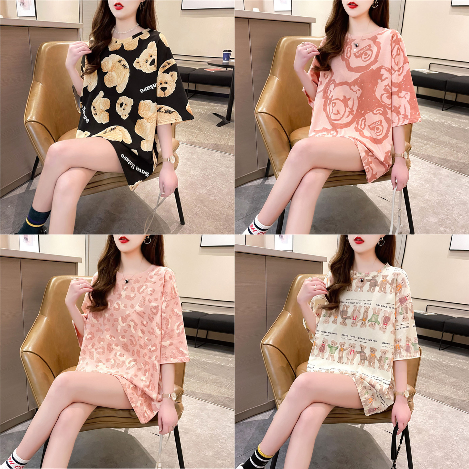 Wholesale of new summer short-sleeved T-shirts for women, loose and large-sized mid-length T-shirts for women, and women's clothing for night market stalls