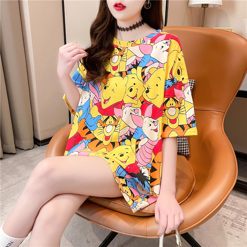 Summer new mid-length short-sleeved T-shirt, trendy cartoon loose plus-size top for women wholesale