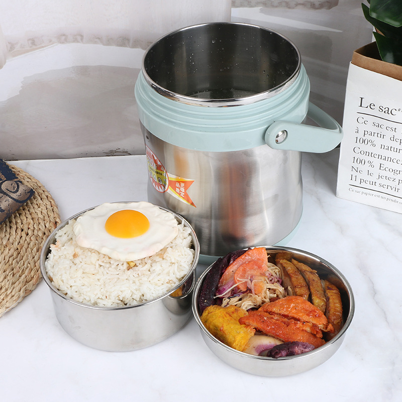 Non-magnetic stainless steel mini Waist pot, vacuum insulated pot, student large-capacity three-layer bucket, rice bucket, bento box Specification image
