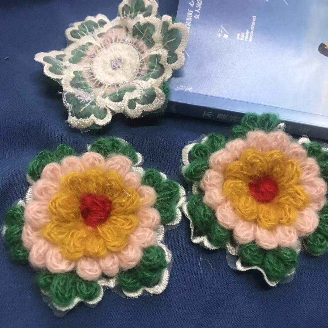 韩国饰品毛线花纯手工勾花可爱花朵服装辅料成人儿童装布贴补丁