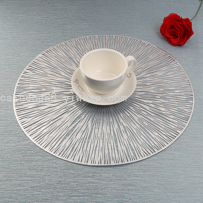 Wholesale of creative PVC placemats with circular hollowed-out explosion patterns, no-wash and oil-resistant coffee coasters, and Chinese and Western placemats details Picture