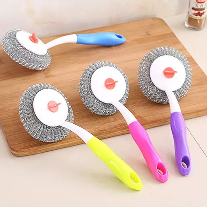 长柄洗碗球不锈钢清洁刷厨房神器清洁球家用擦锅球刷锅铁丝图