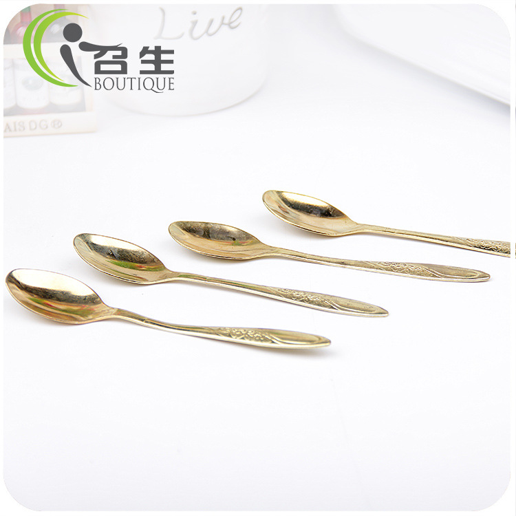 Venta directa de fábrica hot stamping baby cuchara de café de acero inoxidable cuchara chapada en oro de acero inoxidable al por mayor details Picture