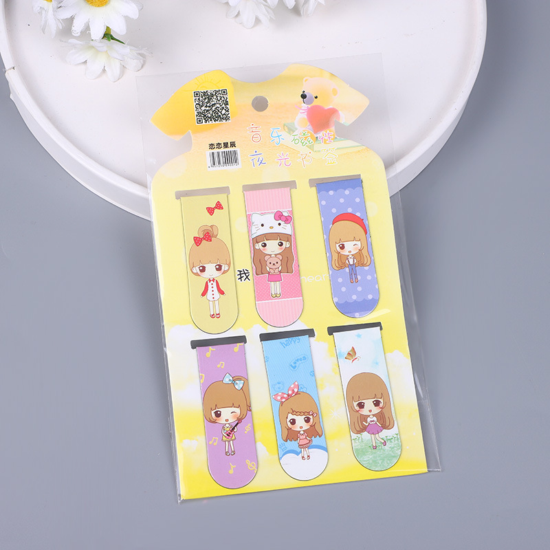 Factory wholesale of 6 sets of magnetic bookmarks, cartoon bookmarks, mini book holders and student stationery for 2 yuan Specification image