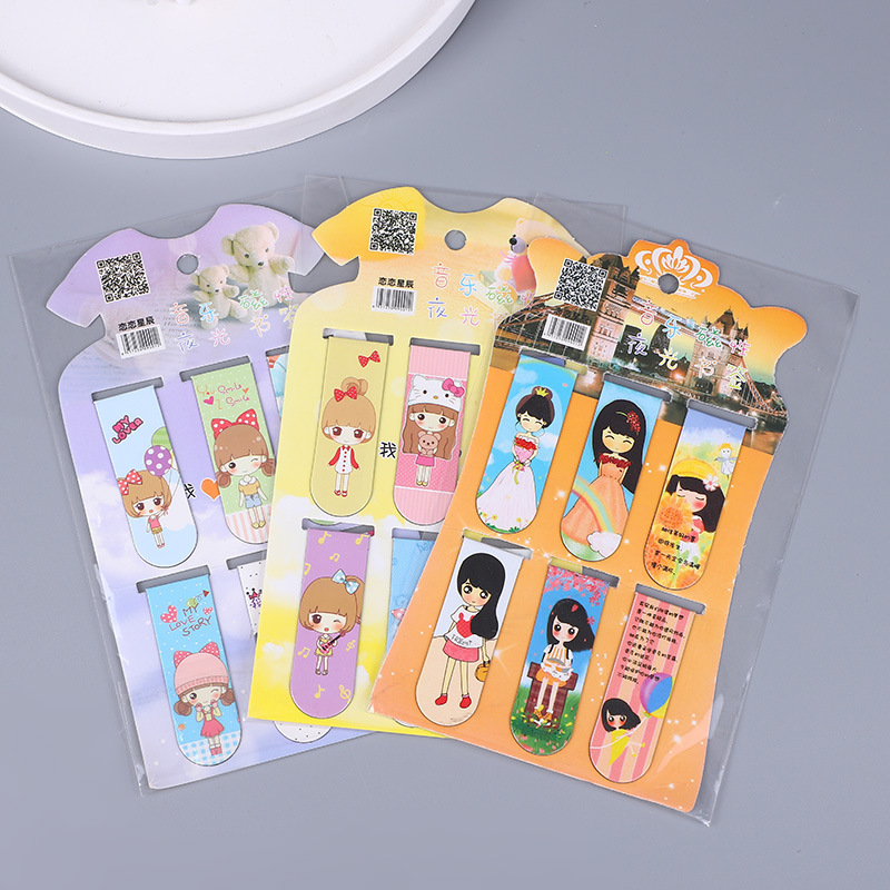 Factory wholesale of 6 sets of magnetic bookmarks, cartoon bookmarks, mini book holders and student stationery for 2 yuan