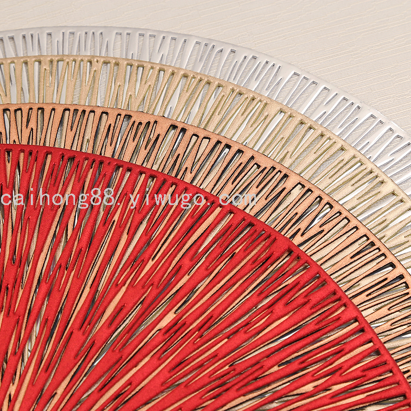 Wholesale of creative PVC placemats with circular hollowed-out explosion patterns, no-wash and oil-resistant coffee coasters, and Chinese and Western placemats Item Picture