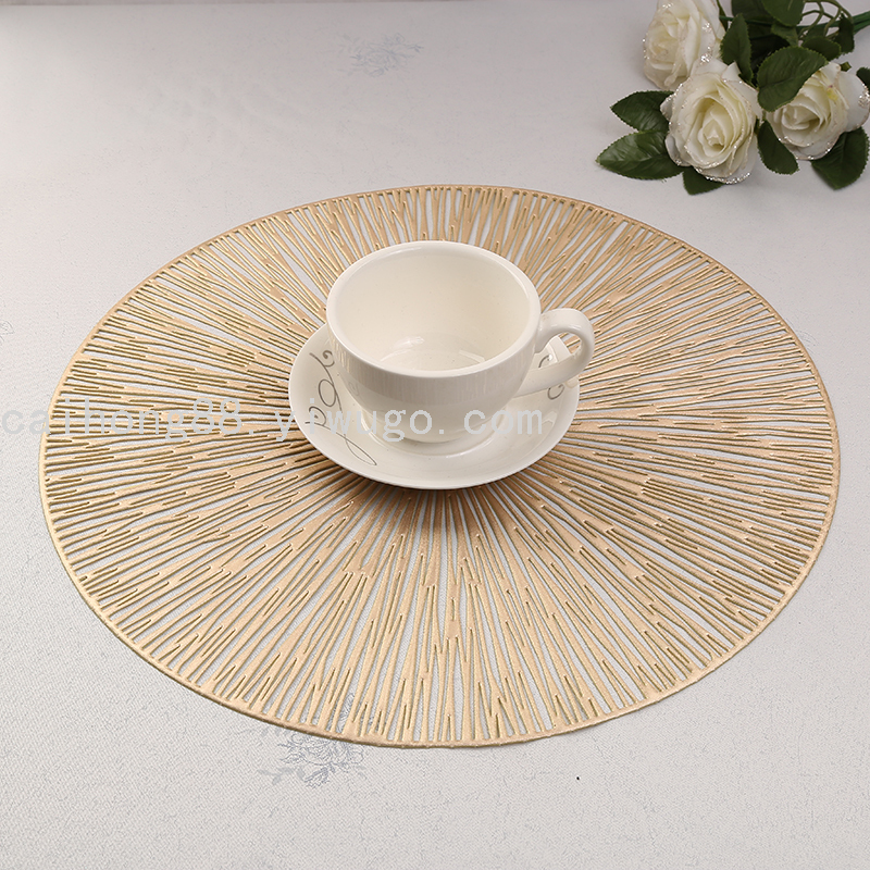 Wholesale of creative PVC placemats with circular hollowed-out explosion patterns, no-wash and oil-resistant coffee coasters, and Chinese and Western placemats Specification drawing