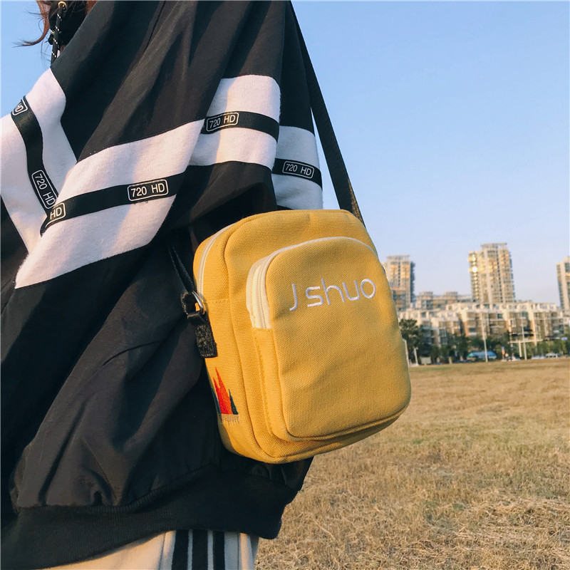 Wholesale of new canvas bags, simple lettered student single-shoulder crossbody bags, cool hip-hop mobile phone small square bags for girls Specification image