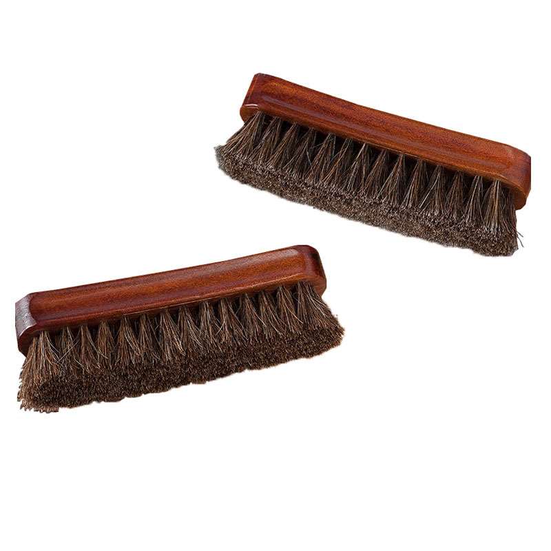 Custom-made shoe polish with horsehair brush and wood, paired with a red horsehair and wood shoe brush details Picture