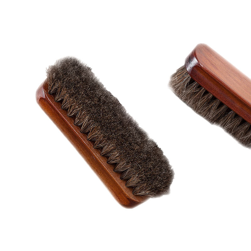 Custom-made shoe polish with horsehair brush and wood, paired with a red horsehair and wood shoe brush Application Scenario