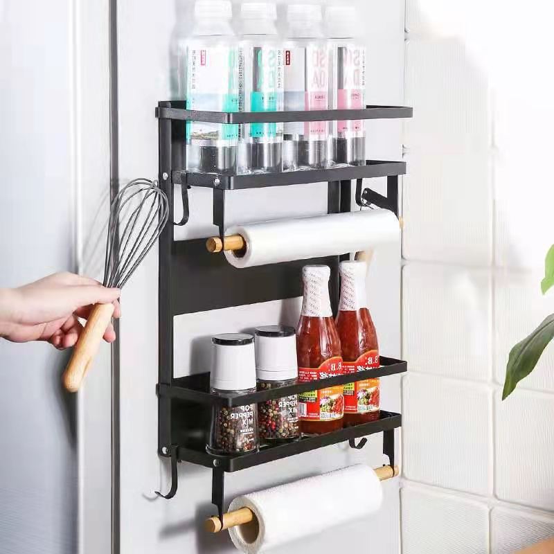 厨房置物架冰箱折叠式侧面磁吸挂架调料品袋免打孔侧挂多层收纳架