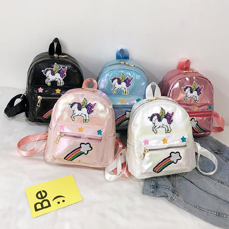 Bolsa de niños de comercio exterior niña linda moda brillante facetado unicornio mochila escolar 2019 nueva versión coreana rainbow backpack