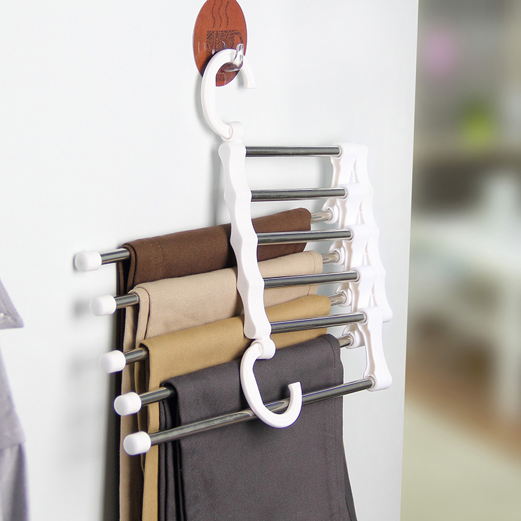 35823 Hanging Five-in-one anti-wrinkle Magic Pants Rack Cabinet, Multi-functional telescopic stainless steel pants drying rack, Double Hook style details Picture