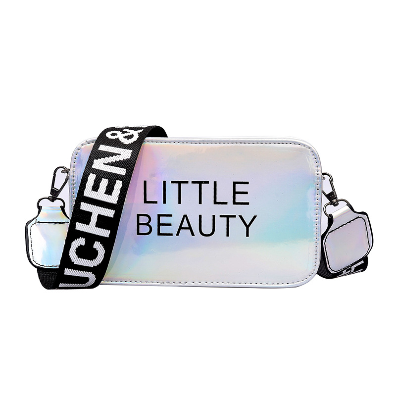 Venta al por mayor nuevo estilo coreano letras bolsa pequeña dazzle color radium bolsa de mujer ancho un hombro bolsa crossbody simple tendencia bolsa pequeña cuadrada Item Picture