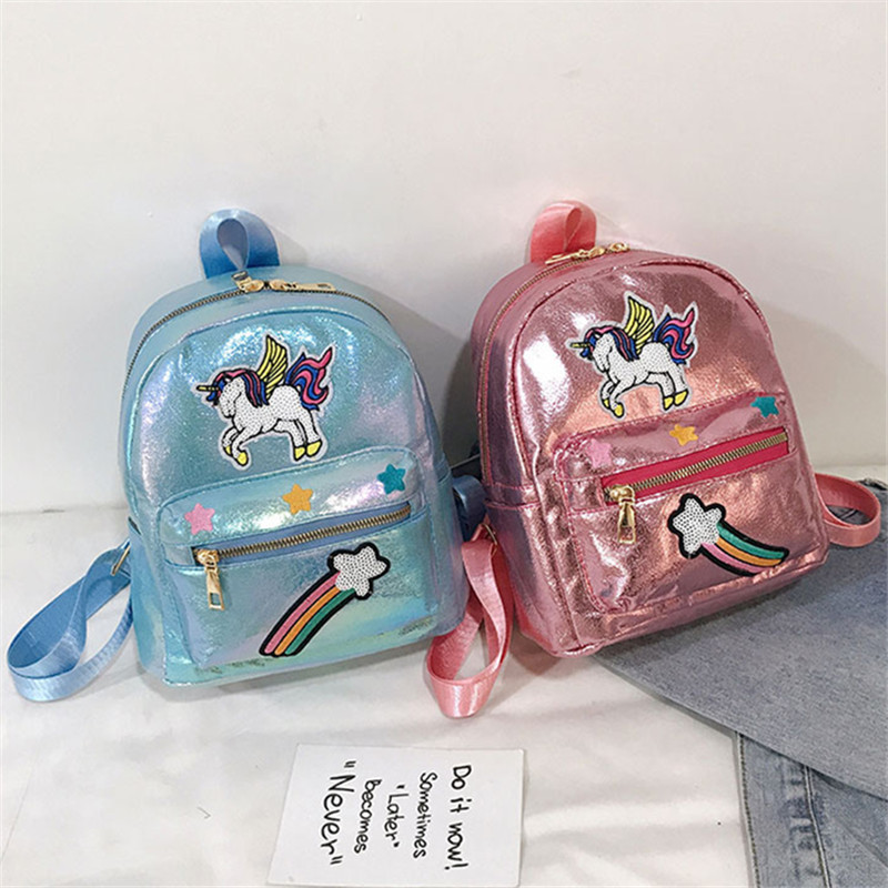Bolsa de niños de comercio exterior niña linda moda brillante facetado unicornio mochila escolar 2019 nueva versión coreana rainbow backpack Specification image