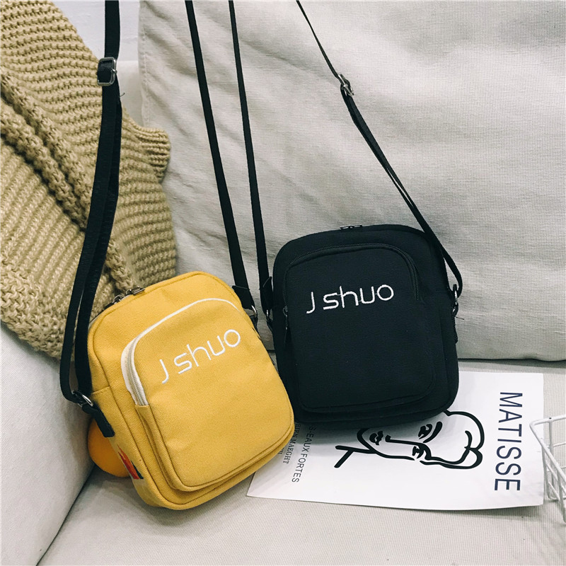 Wholesale of new canvas bags, simple lettered student single-shoulder crossbody bags, cool hip-hop mobile phone small square bags for girls