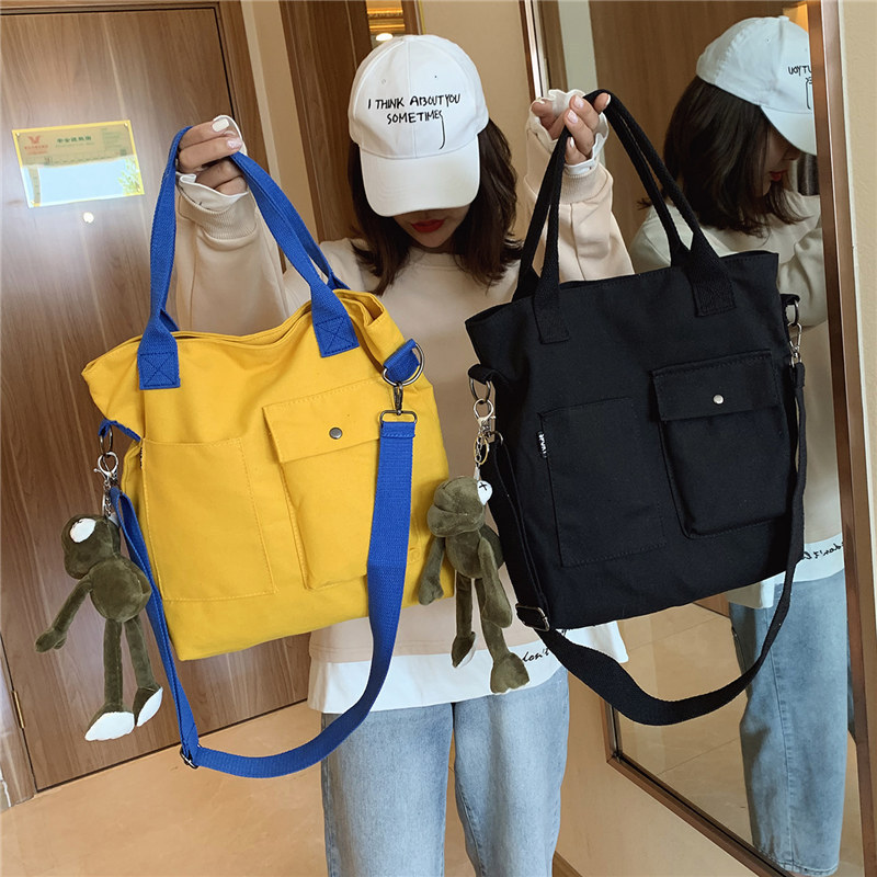 帆布包女ins大容量手提托特包日系简约学生文艺学院风单肩斜挎包
