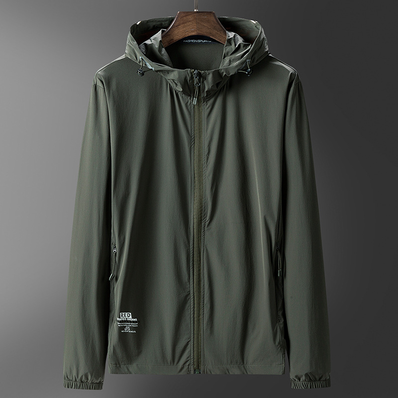 Spring, summer and autumn men's outdoor sunscreen clothing thin stretch single garment waterproof sports cycling clothing windproof hooded skin clothing