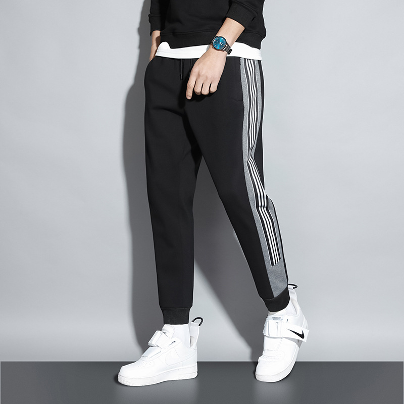 202 New men's sports pants Men's casual pants Small feet loose three bars large size pants men's sports pants