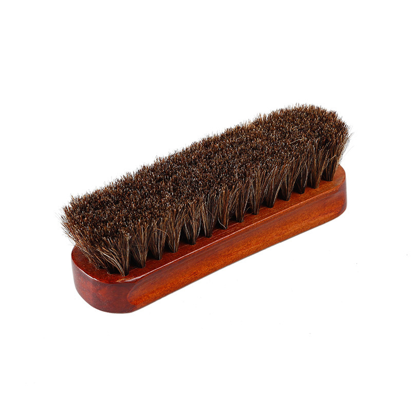 Custom-made shoe polish with horsehair brush and wood, paired with a red horsehair and wood shoe brush Item Picture