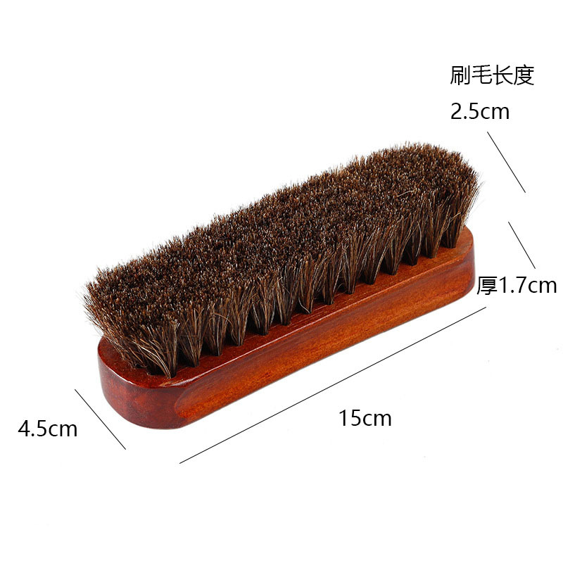 Custom-made shoe polish with horsehair brush and wood, paired with a red horsehair and wood shoe brush full figure