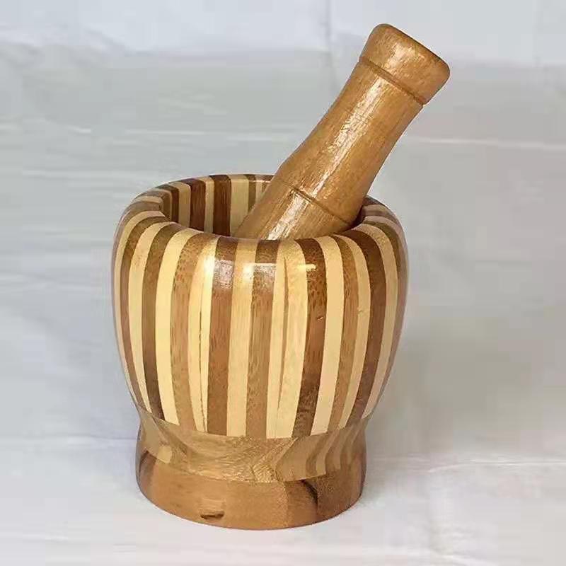 捣蒜缸家用捣蒜器 蒜泥器 捣药罐 药舀 杵捣花椒 辣椒 竹制捣蒜缸