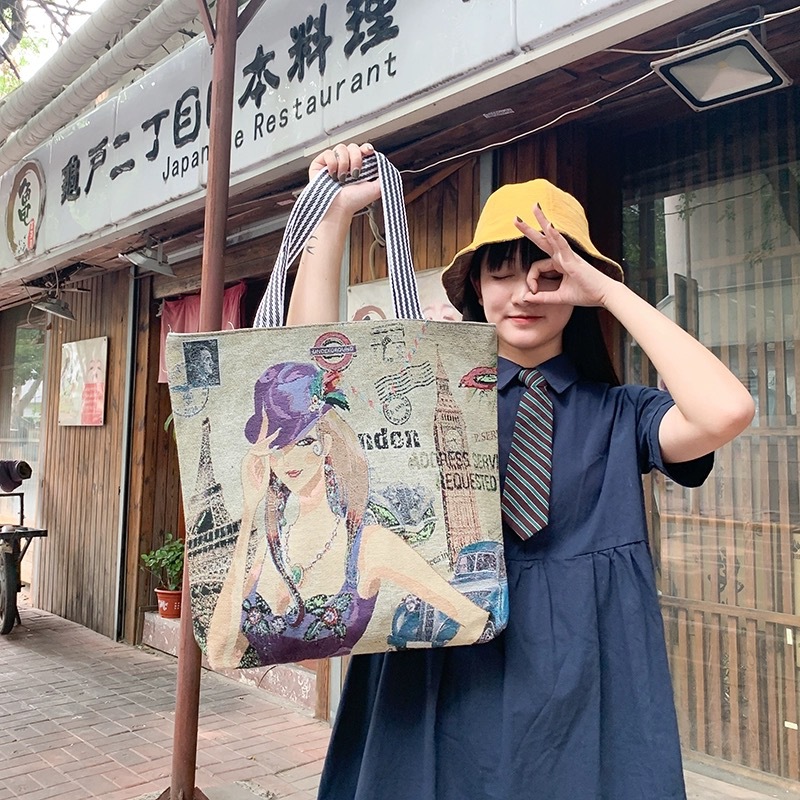 民族风个性女孩定位织绣时尚女士超大容量单肩包学生文艺手提包