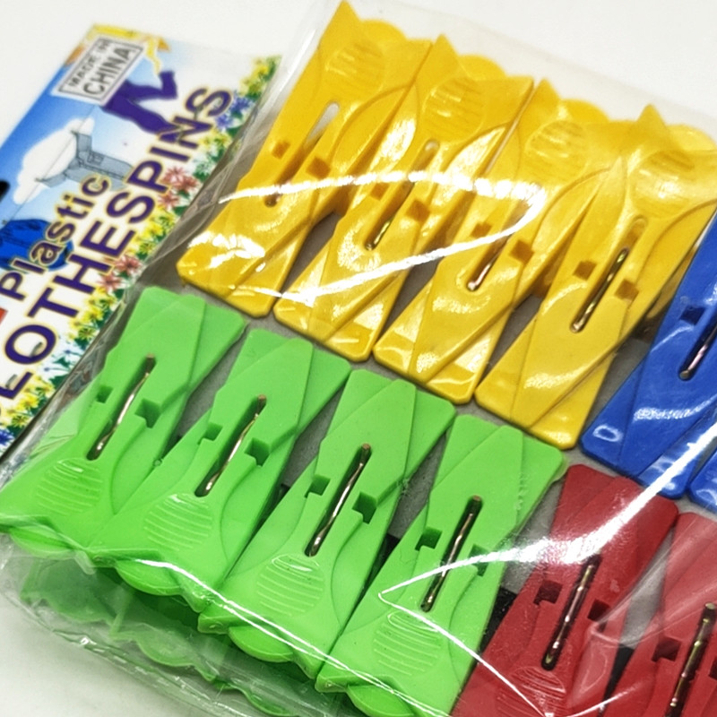 Sunshine Department Store bagged colorful plastic clips, household clothes-drying clips, windproof 4-color mixed set, 16-piece solid color clips Specification image