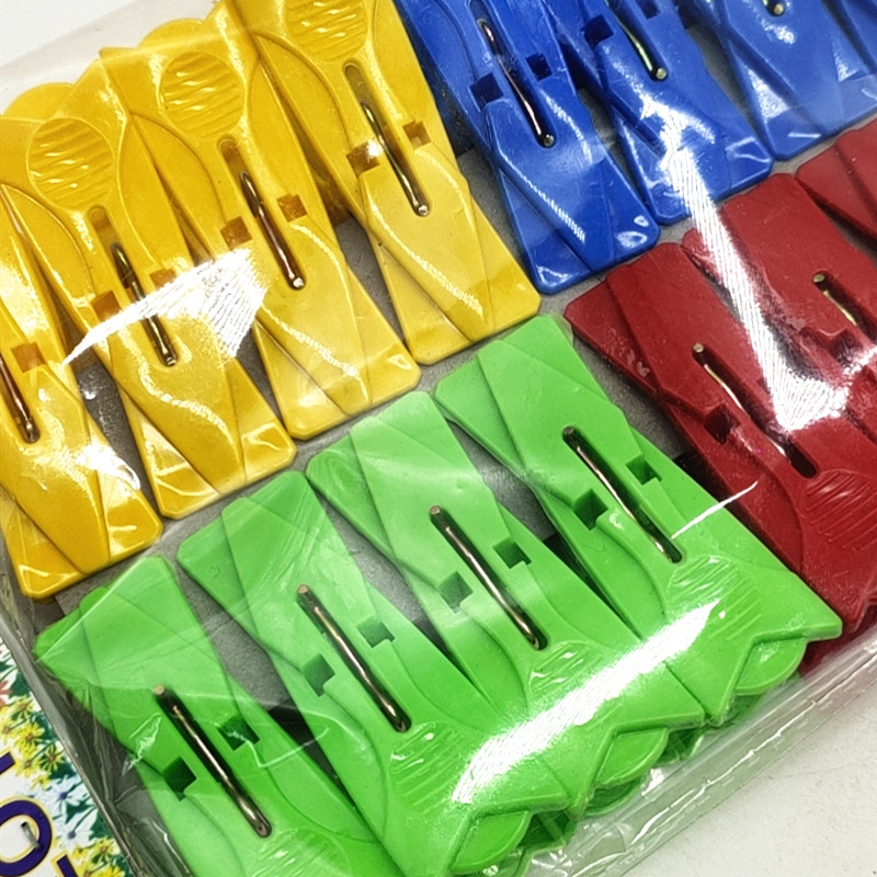 Sunshine Department Store bagged colorful plastic clips, household clothes-drying clips, windproof 4-color mixed set, 16-piece solid color clips Item Picture