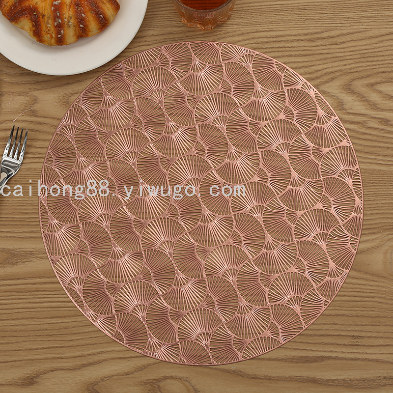 Wholesale of creative Western placemats, coffee coasters, pvc ginkgo leaf hollowed-out table MATS, waterproof and easy-to-maintain round coasters full figure