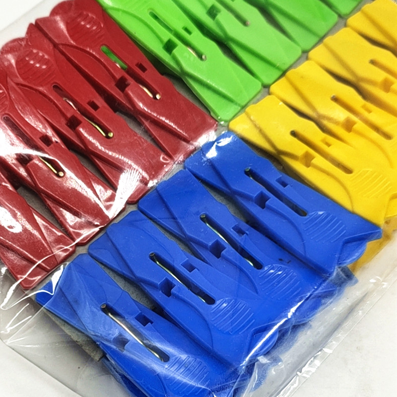 Sunshine Department Store bagged colorful plastic clips, household clothes-drying clips, windproof 4-color mixed set, 16-piece solid color clips details Picture