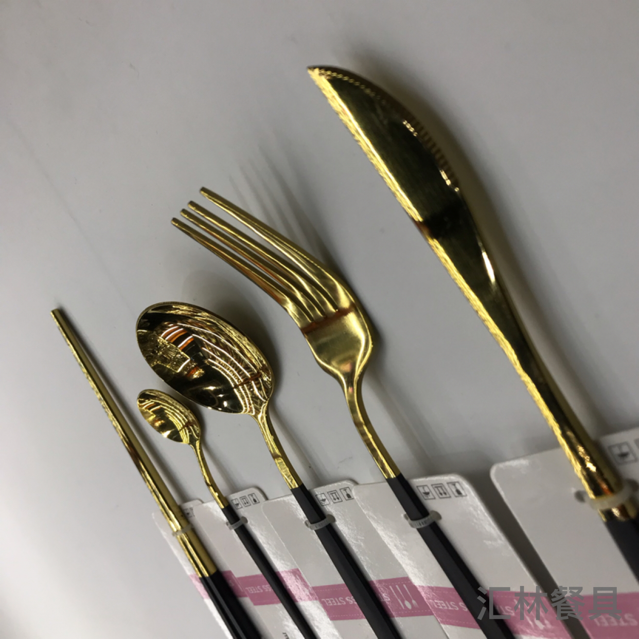 不锈钢西餐具镀钛金喷漆平面葡萄牙刀叉勺子筷子五件套酒店用品详情图2