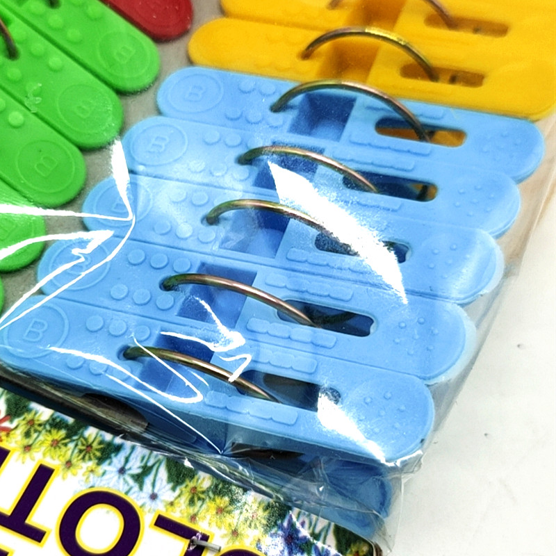 Sunshine Department Store bagged colorful plastic clips, household clothes-drying clips, windproof 4-color mixed set, 20 pieces solid color clips Item Picture