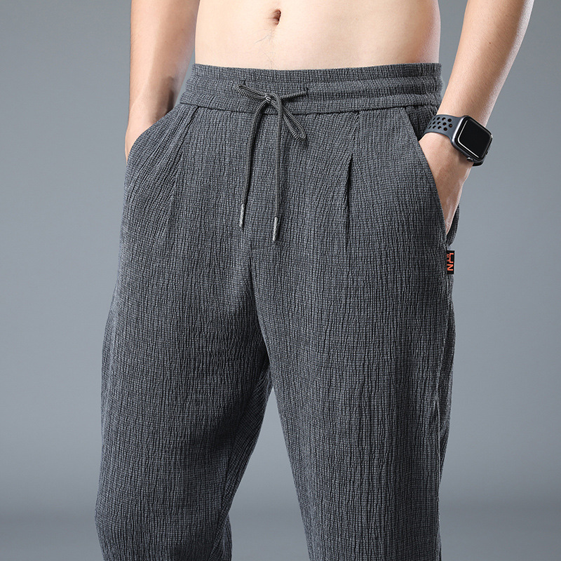 Summer nine minutes pants style ice silk trend loose cotton and linen casual pants straight linen pants men summer