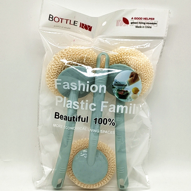 Sunshine Department Store Kitchen Cleaning Brush, bamboo fiber long-handled pot brush, easy to remove dirt from hands, cost-effective pot brush, 3-piece set for home use