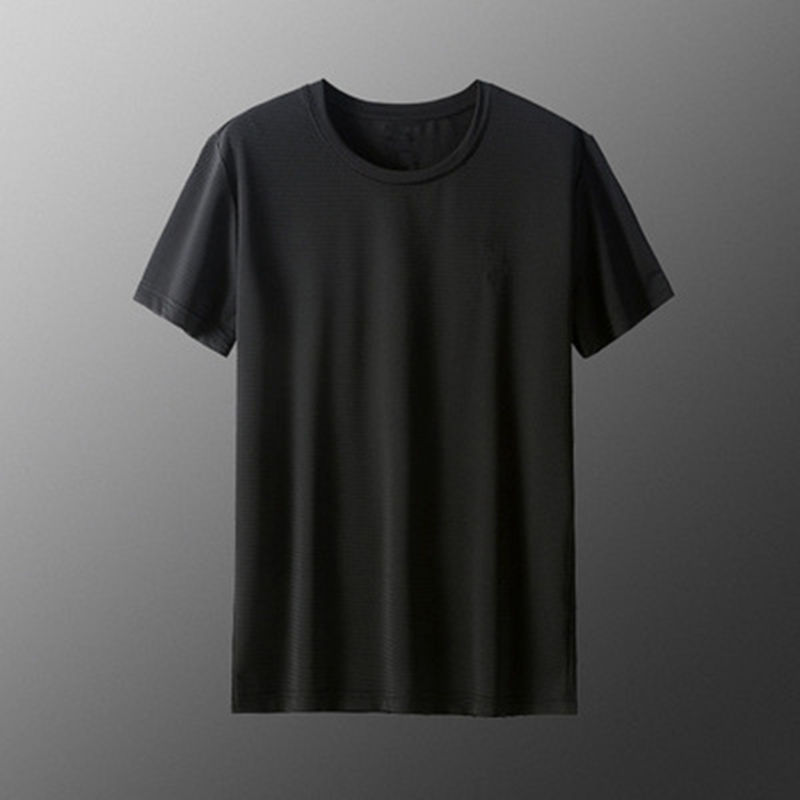 Ice silk short sleeve Men's T-shirt summer round collar solid color large size men's wholesale mesh breathable sport quick drying T-shirt
