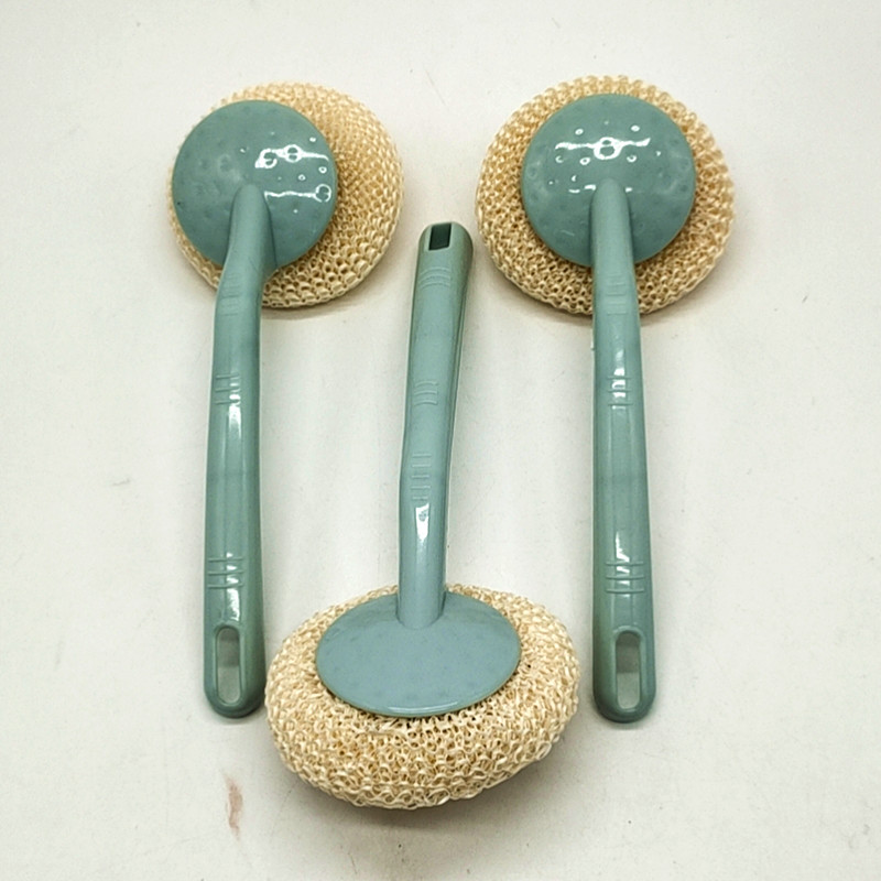 Sunshine Department Store Kitchen Cleaning Brush, bamboo fiber long-handled pot brush, easy to remove dirt from hands, cost-effective pot brush, 3-piece set for home use details Picture