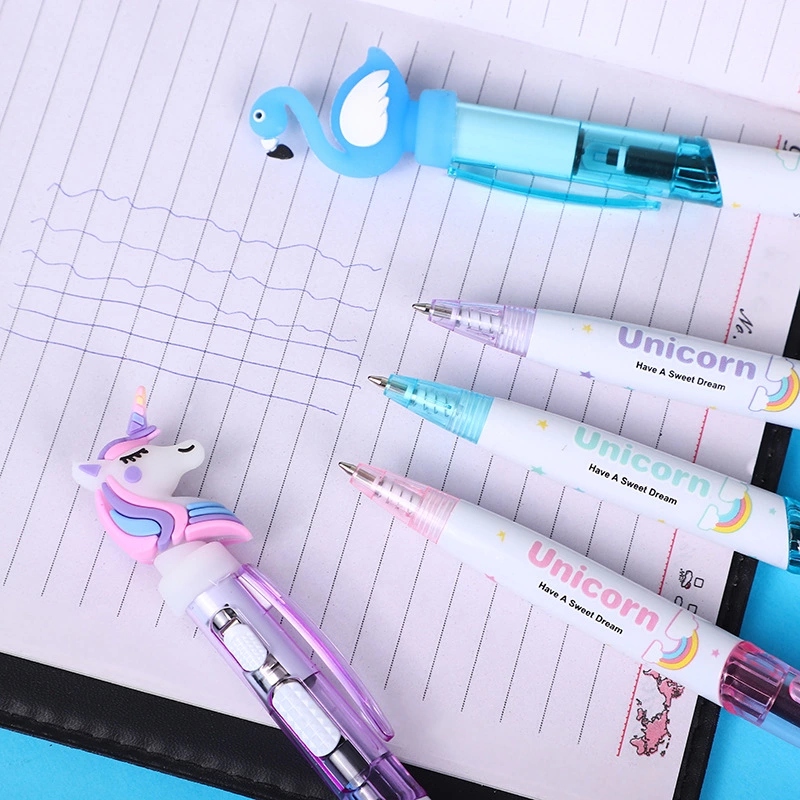 Creative cartoon unicorn light pen, cute luminous ballpoint pen, student stationery 0.5mm writing and learning supplies Item Picture