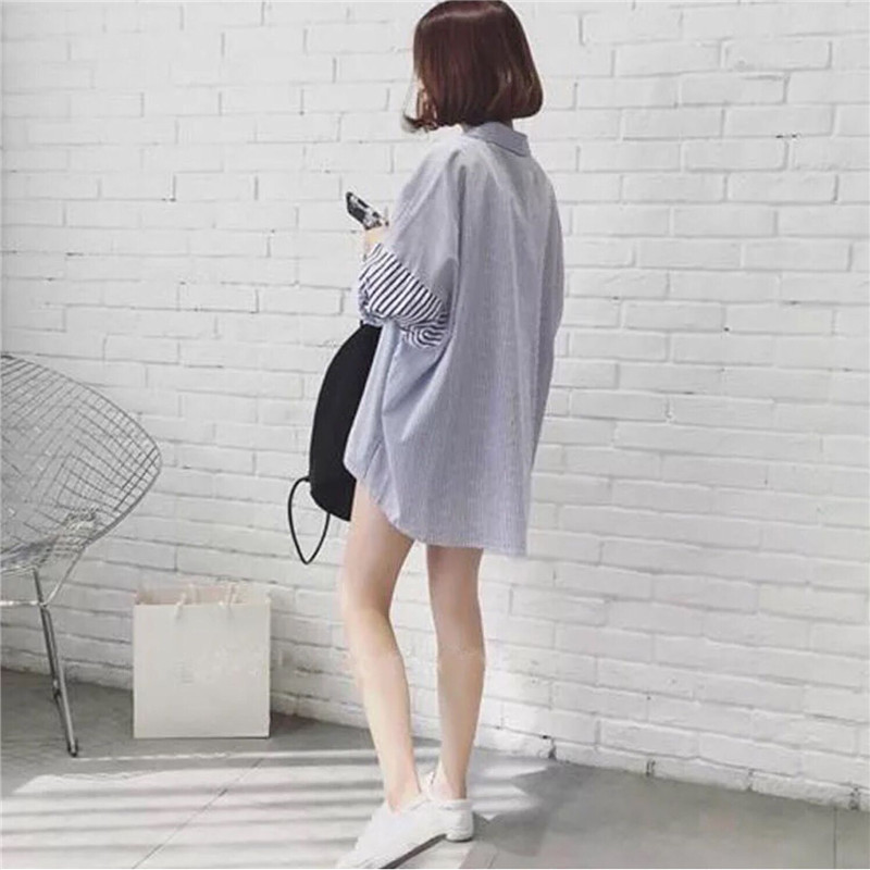 Autumn women's wear 2021: A trendy Japanese girl's first love style striped loose and versatile long-sleeved shirt jacket for women's spring and autumn Application Scenario