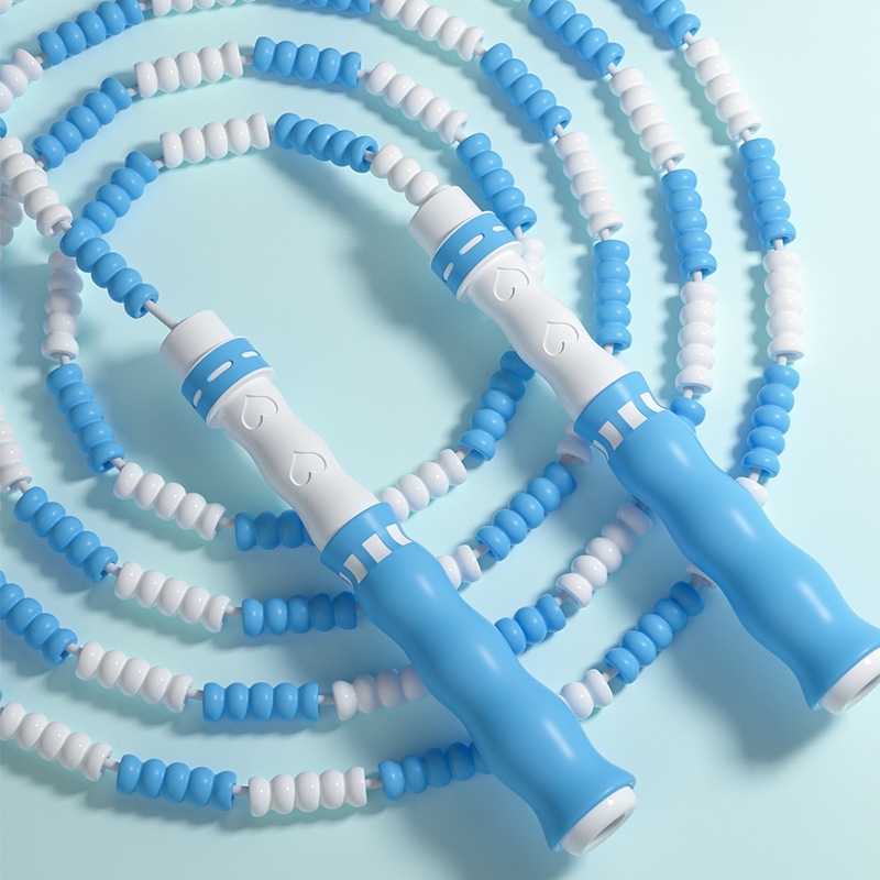 Cross-border Amazon colorful soft bead bamboo joint skipping rope, adult high school entrance examination, children's multi-person indoor fitness, women's sports Item Picture