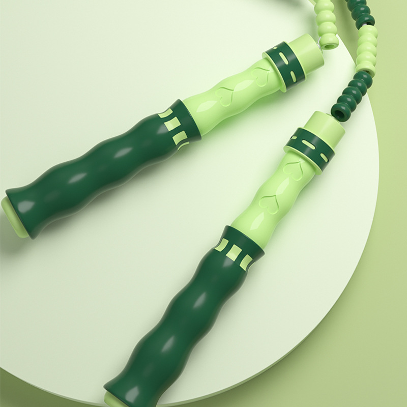 Cross-border Amazon colorful soft bead bamboo joint skipping rope, adult high school entrance examination, children's multi-person indoor fitness, women's sports details Picture