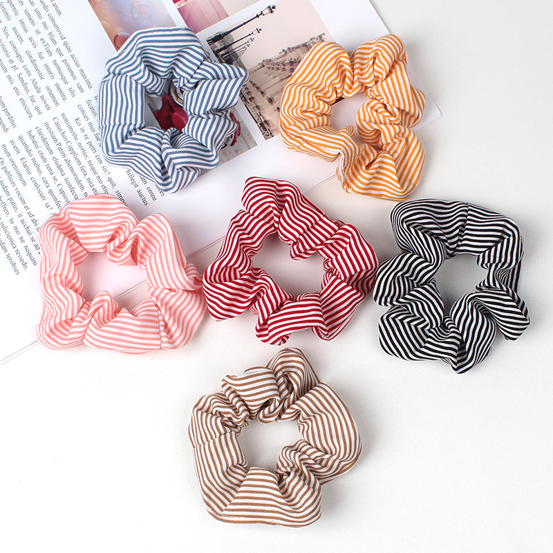 Cross-border fine striped large intestine hair band, fabric hair flower, hair accessory, hair rope, simple and versatile hair band, hair rope accessory, Juxin for women full figure