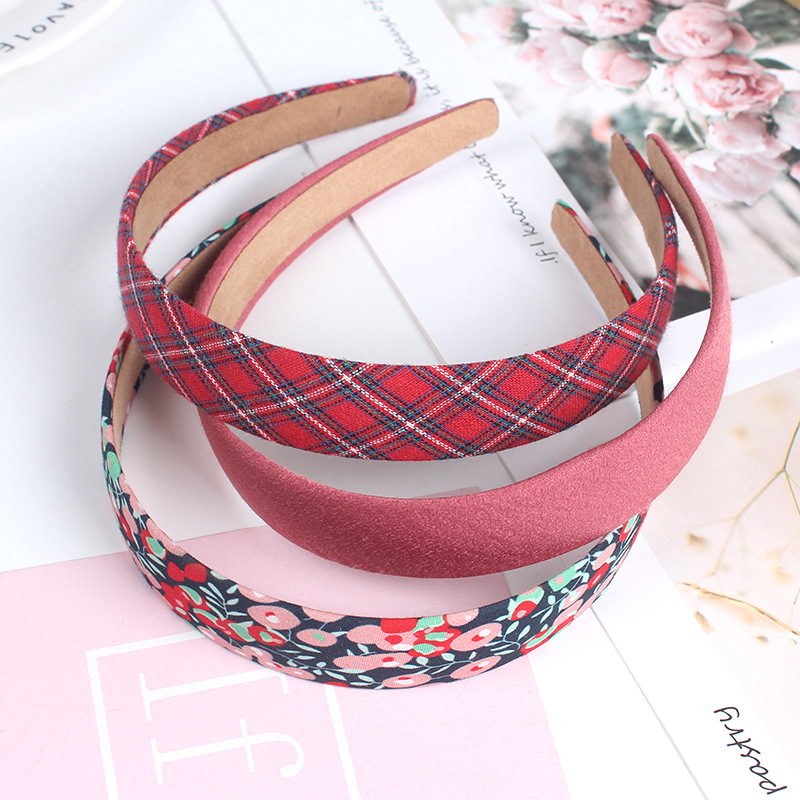 Simple forest-style hair accessory, retro floral check monochrome hairband, wide-edge headband, versatile for going out, hairpin for women, Korean headwear details Picture